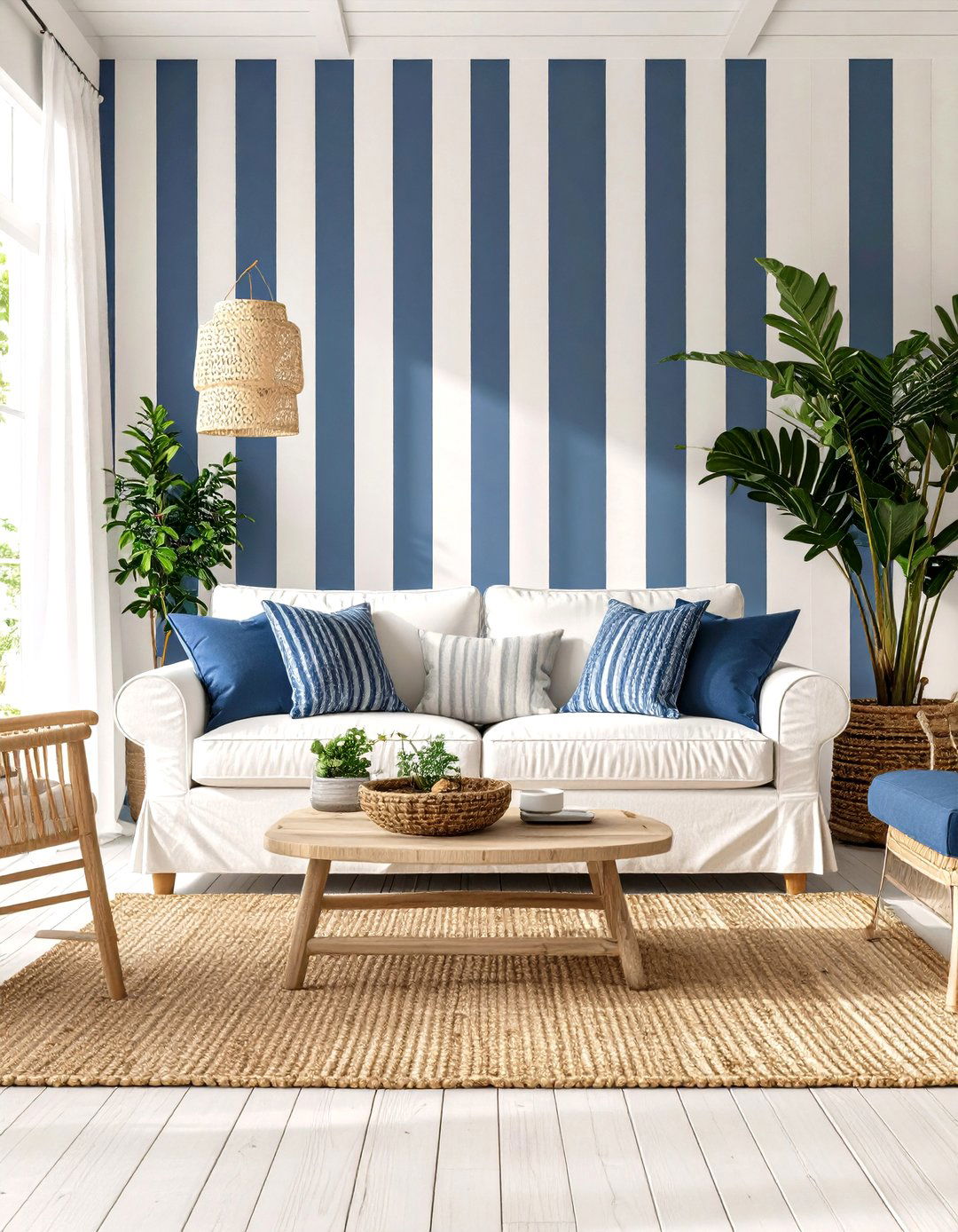 Coastal Stripe Living Room - 30 living room wallpaper ideas