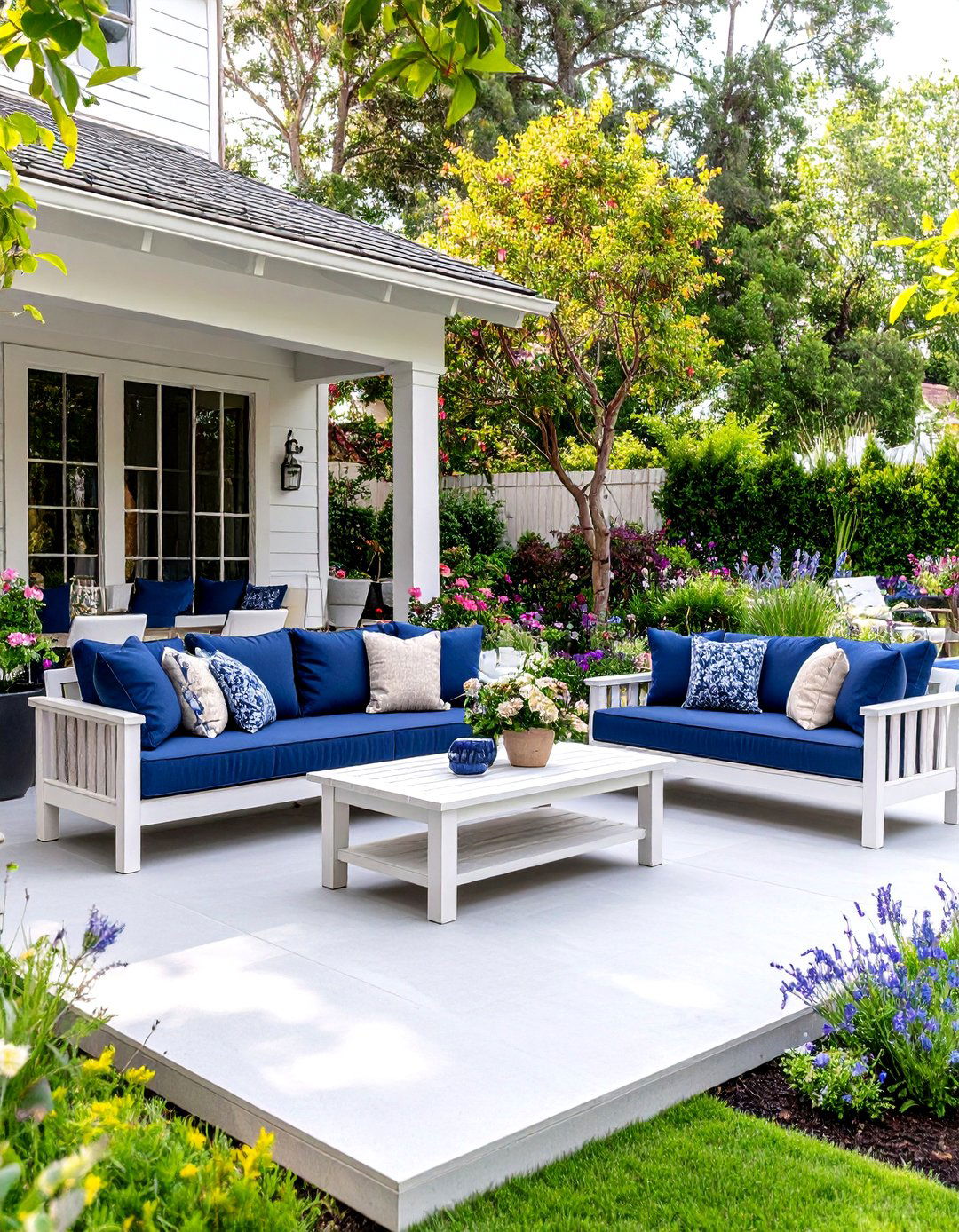 Coastal Style Concrete Patio with Light Tones - 30 backyard concrete patio ideas