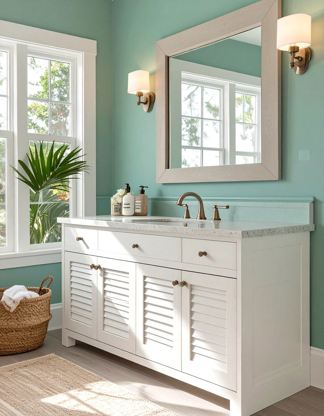 Coastal Style Vanity with Louvered Doors - 30 vanity ideas