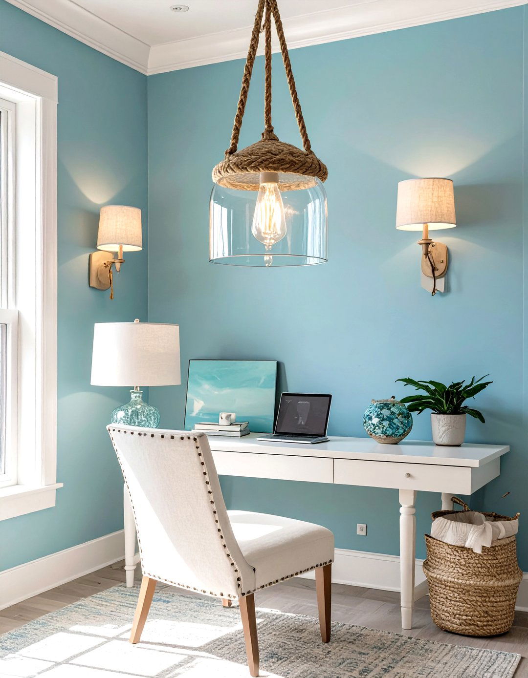Coastal Theme with Glass and Rope - 30 home office lighting ideas