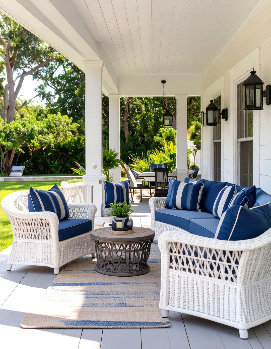 Coastal Themed Deck with Breezy Whites - 30 outdoor living space ideas