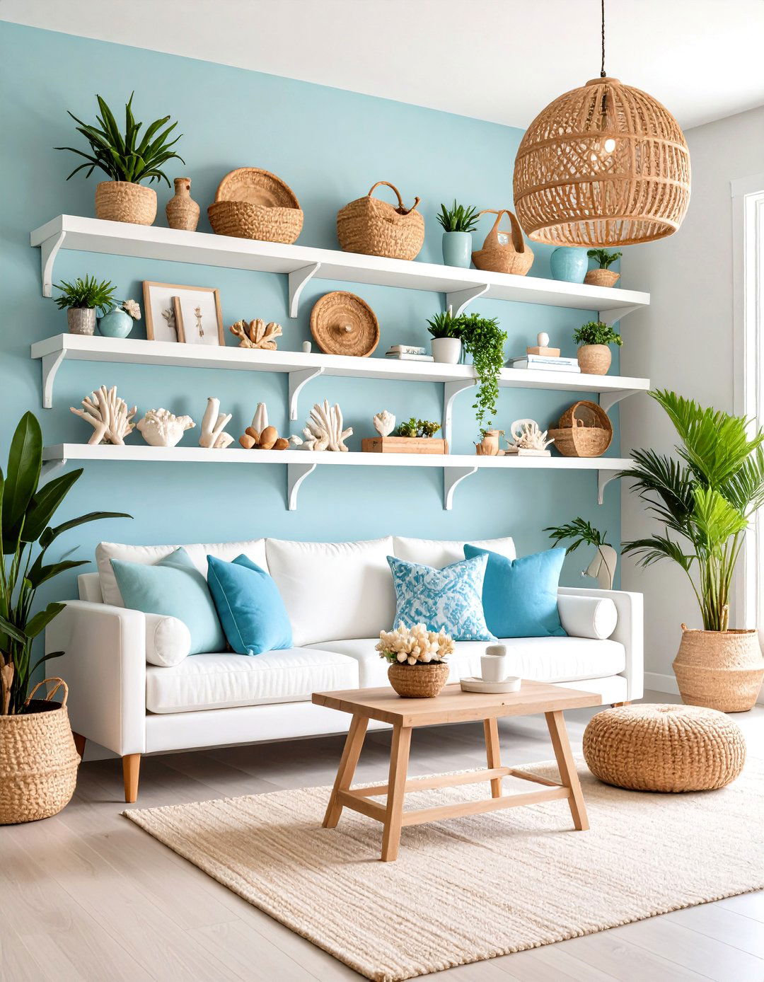 Coastal Themed Living Room Shelving - 30 living room shelf ideas