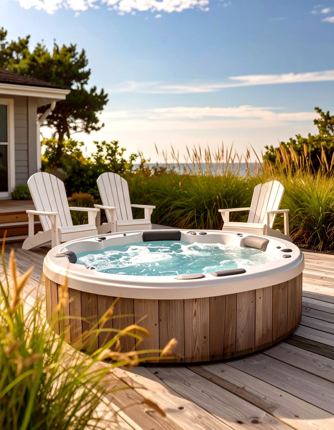 Coastal Themed Outdoor Hot Tub Deck - 30 outdoor hot tub ideas