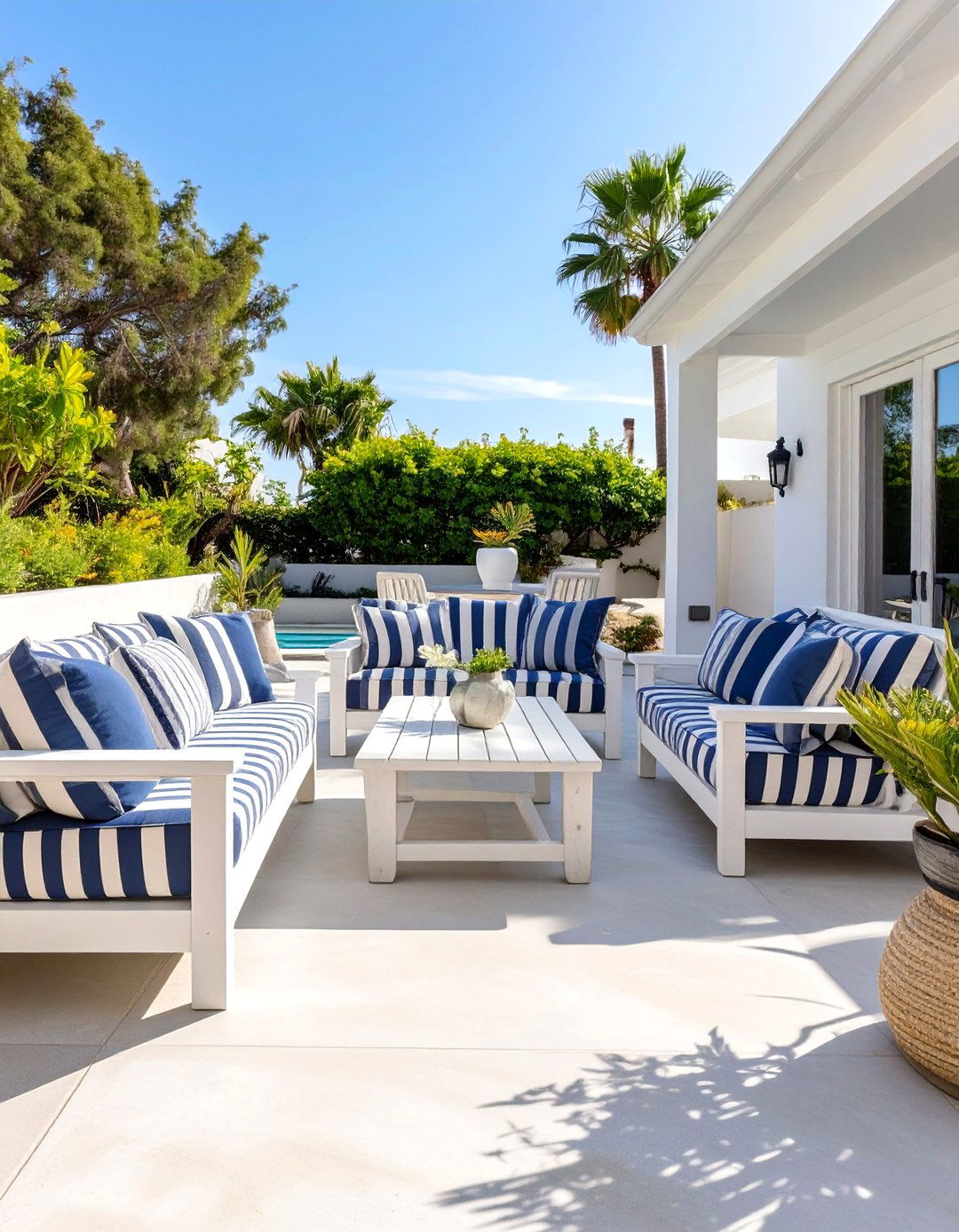 Coastal Themed Patio with Light Colored Concrete - 30 cement patio ideas