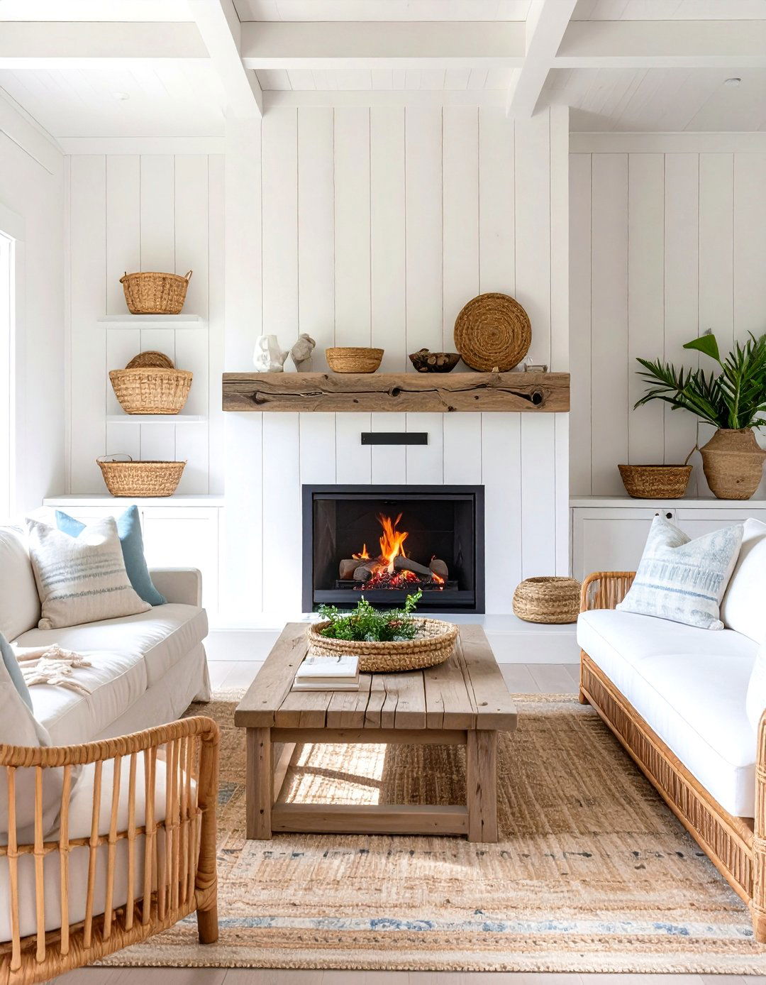 Coastal Vibe Beadboard Wall - 30 modern fireplace accent wall ideas