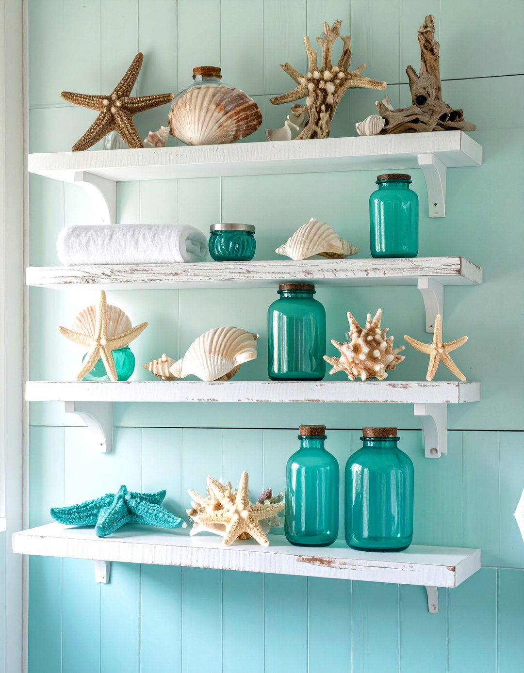Coastal Vibe Floating Shelves - 30 floating shelves bathroom ideas