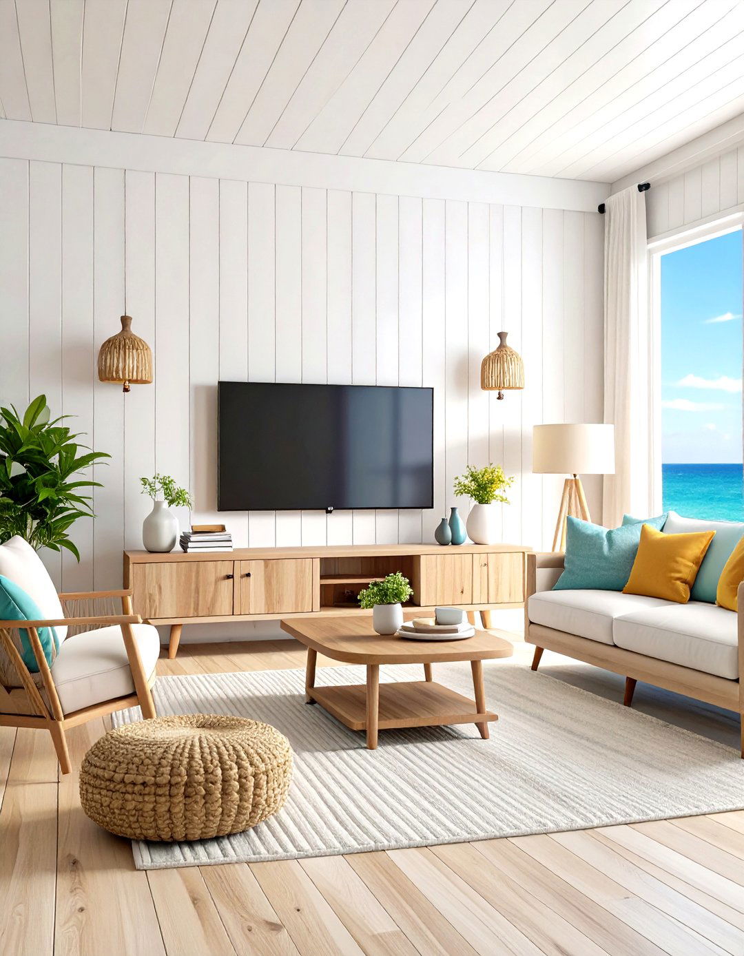 Coastal Vibe with Shiplap Paneling - 30 living room tv wall ideas