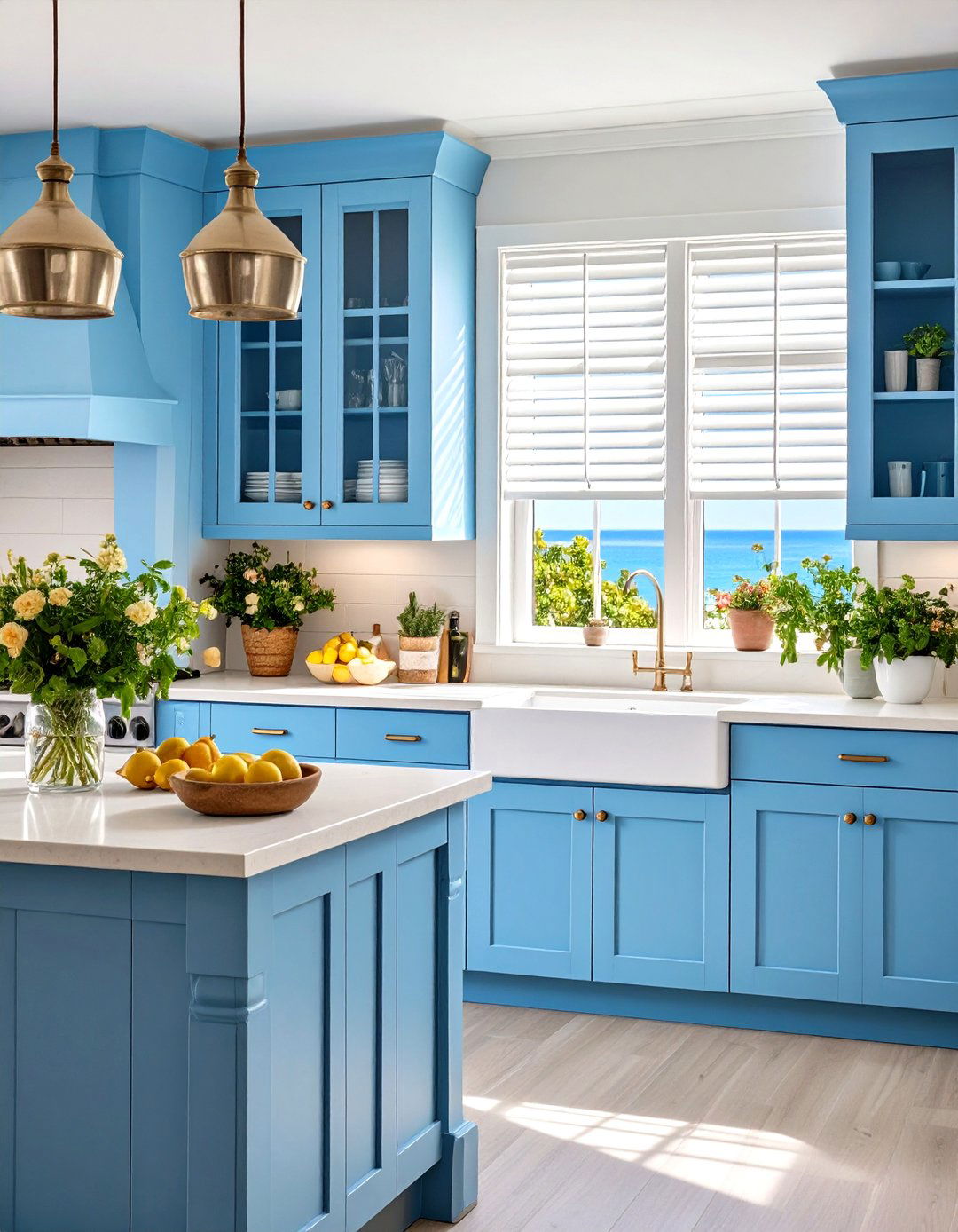 Coastal Vibe with White Wooden Blinds - 30 kitchen blinds ideas