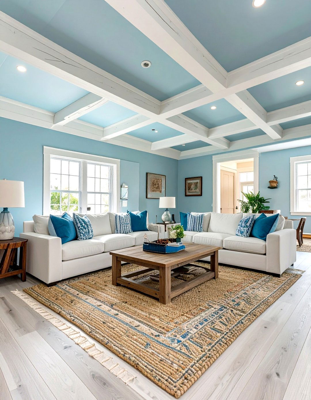 Coastal Vibe with Whitewashed Beams - 30 low basement ceiling ideas