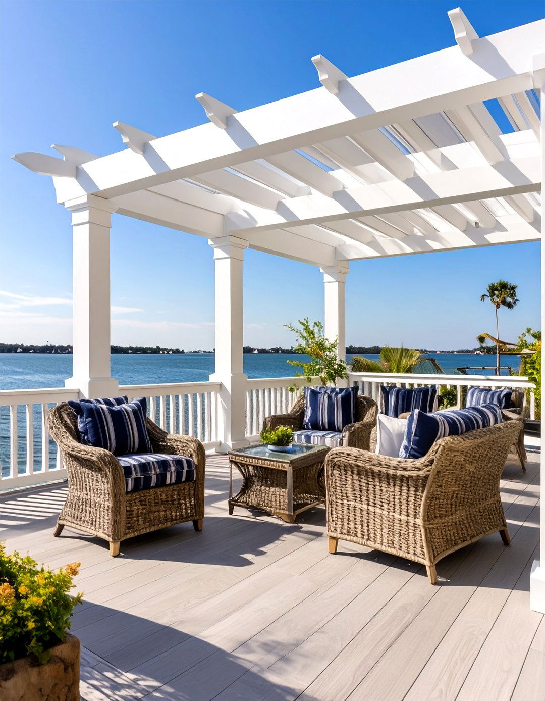 Coastal White Deck Pergola - 30 deck pergola ideas