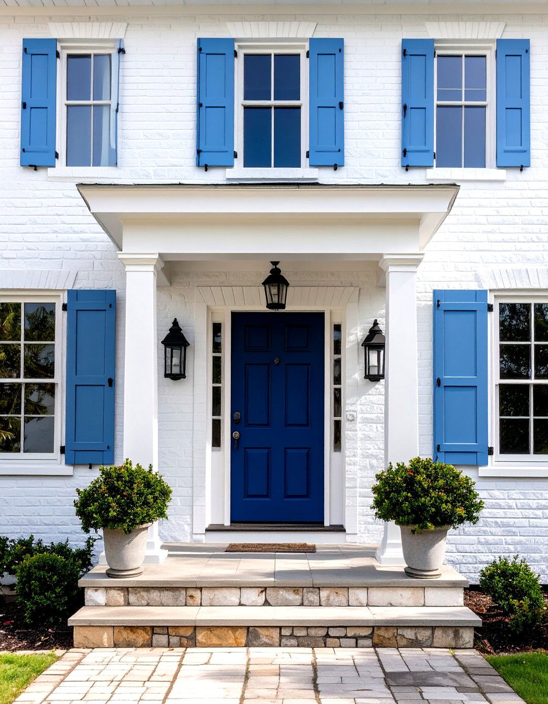 Coastal White with Blue Accents - 30 house exterior brick paint color ideas