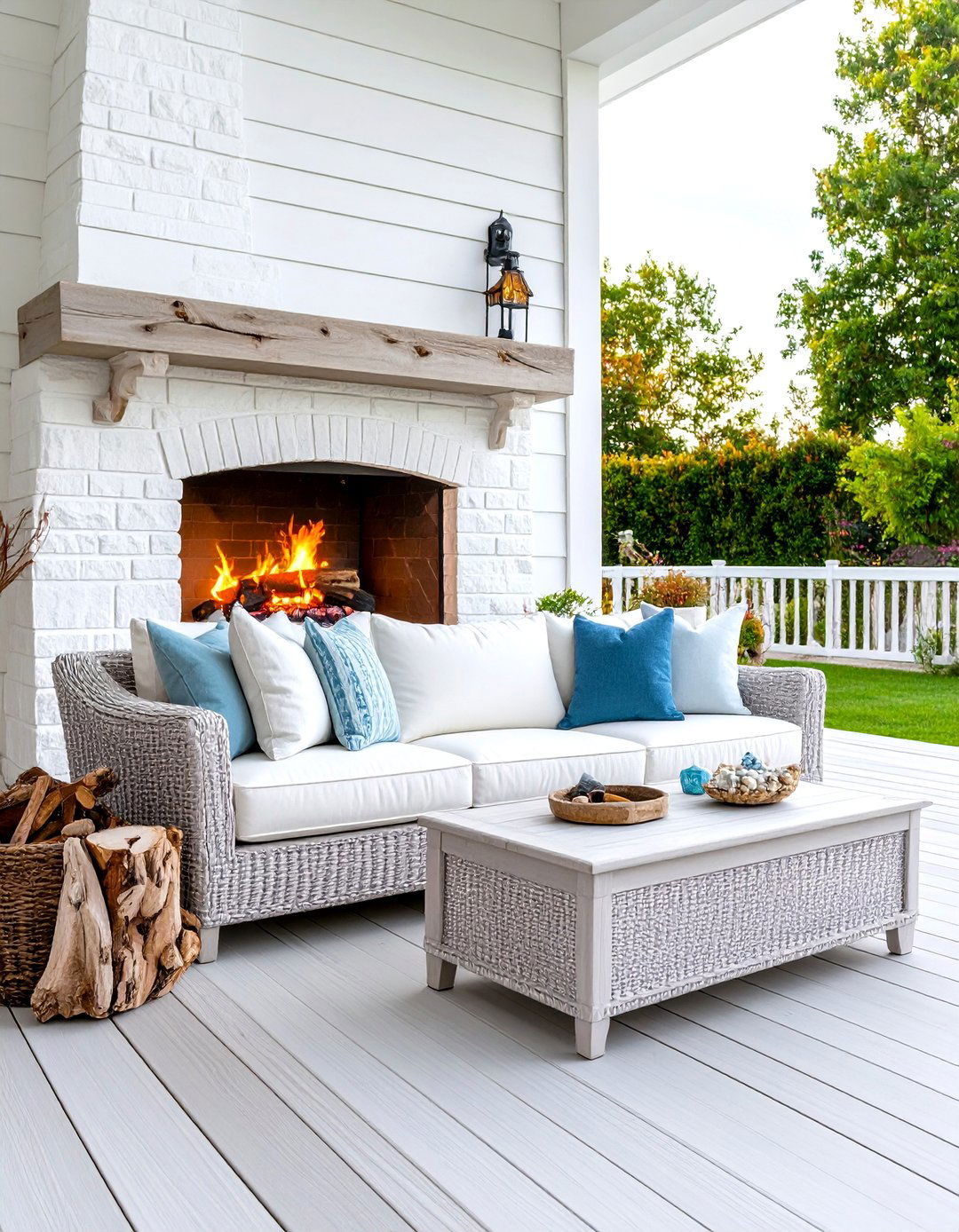 Coastal Whitewashed Brick Fireplace - 30 backyard fireplace ideas