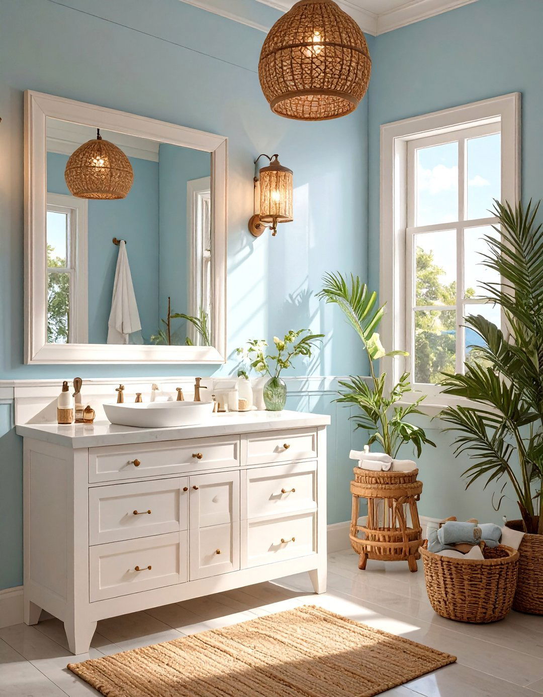 Coastal Woven Rattan Bathroom Lighting - 30 bathroom lighting ideas over mirror