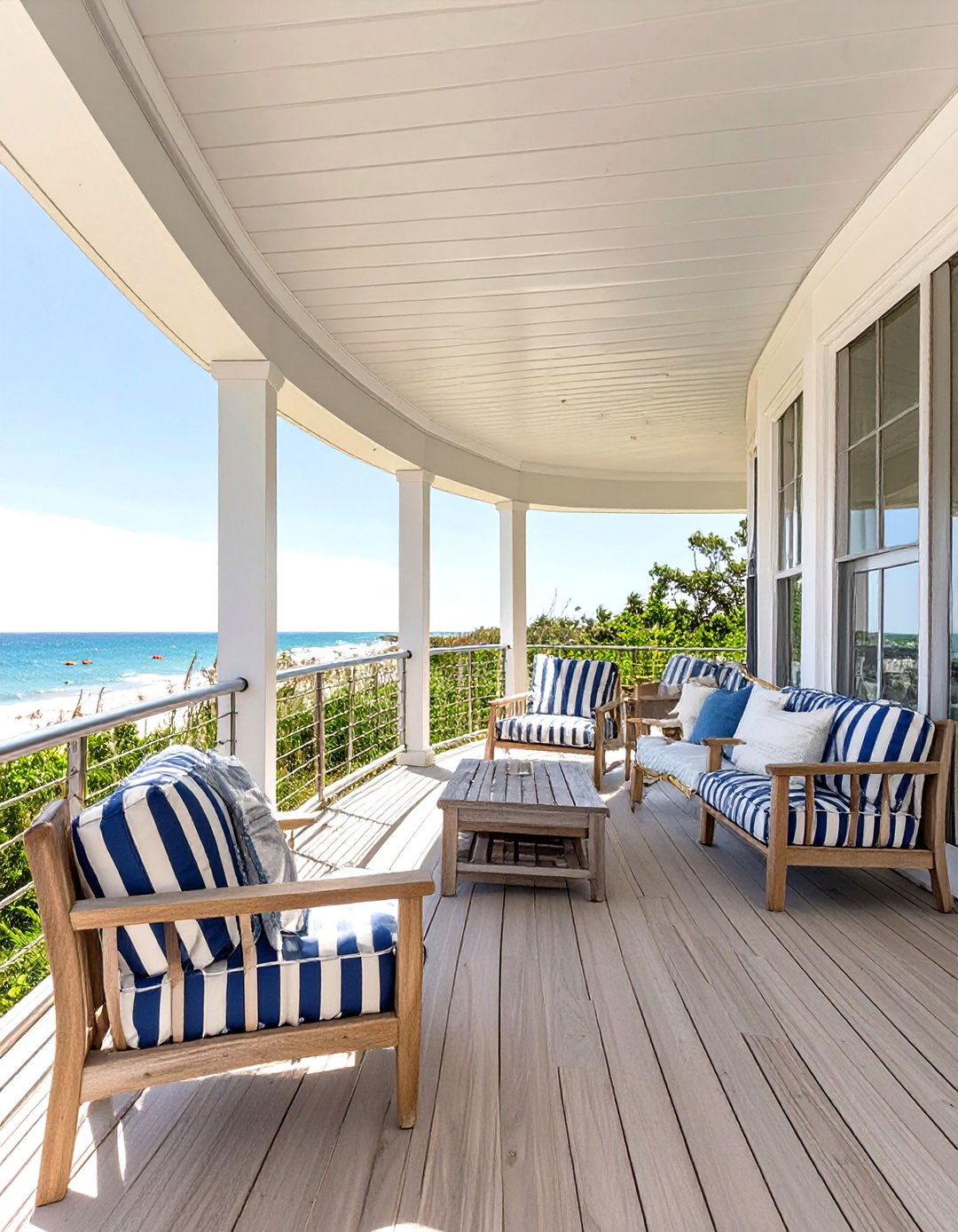 Coastal Wrap Around Porch with Cable Railing - 30 wrap around porch ideas