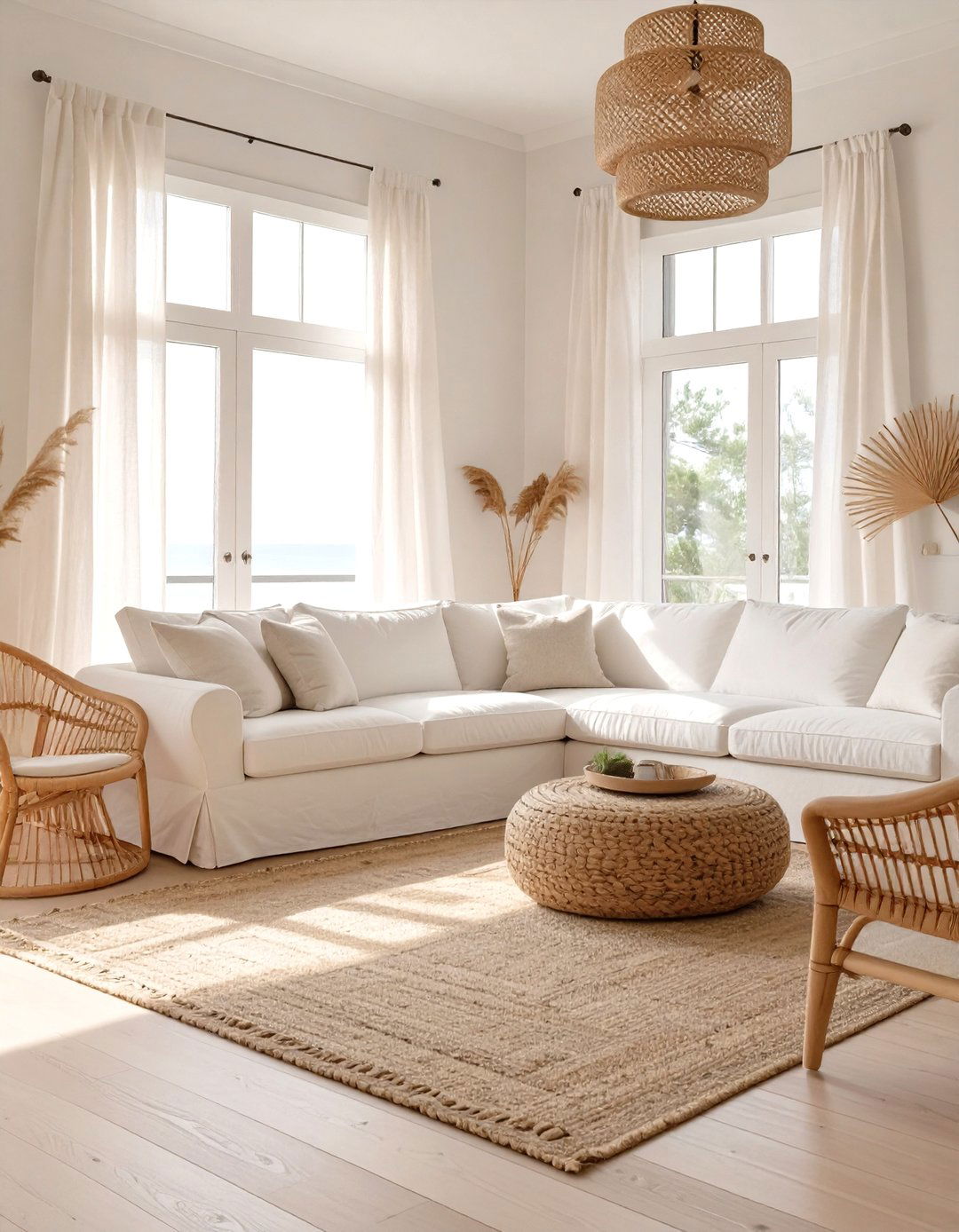 Coastal and Breezy Vibe - 30 how to design a living room with large furniture ideas