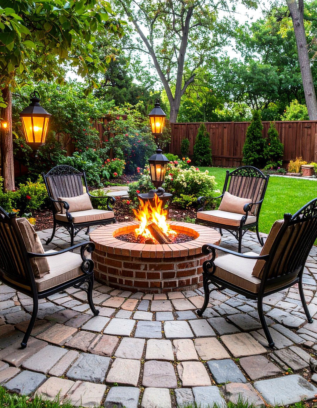Cobblestone Courtyard Fire Pit - 30 fire pit backyard ideas