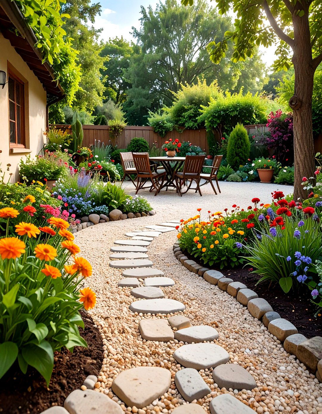 Cobblestone Edging for a Pea Gravel Patio - 30 pea gravel patio edging ideas