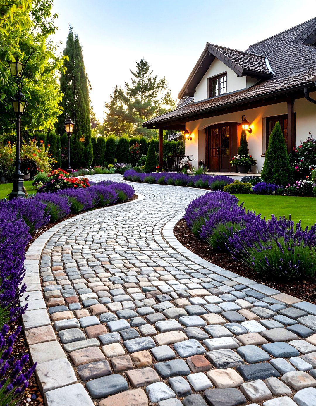 Cobblestone Half Circle Driveway - 30 front yard half circle driveway designs