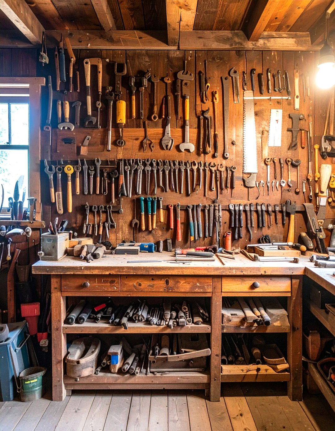 Collection of Vintage Tools on Display - 30 rustic man cave ideas