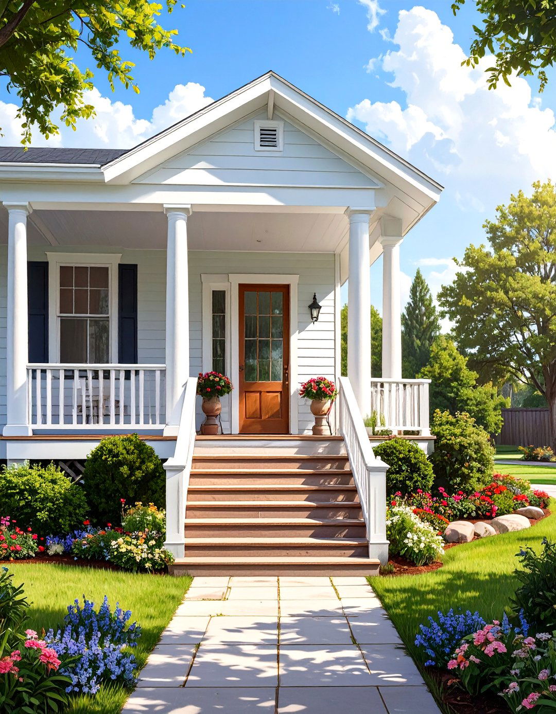 Colonial Style Porch with Columns - 30 single wide mobile home porch ideas