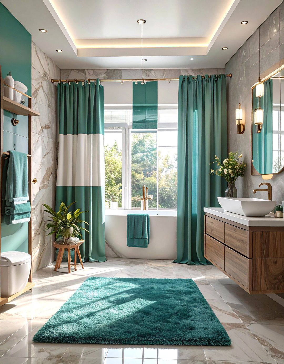 Color Block Bathroom Curtain - 30 bathroom curtains ideas