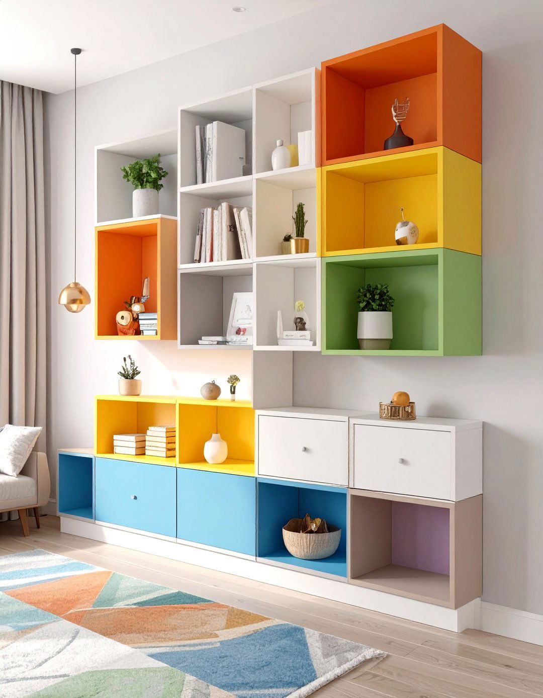 Color Blocked Box Bedroom Shelves - 30 bedroom shelf ideas