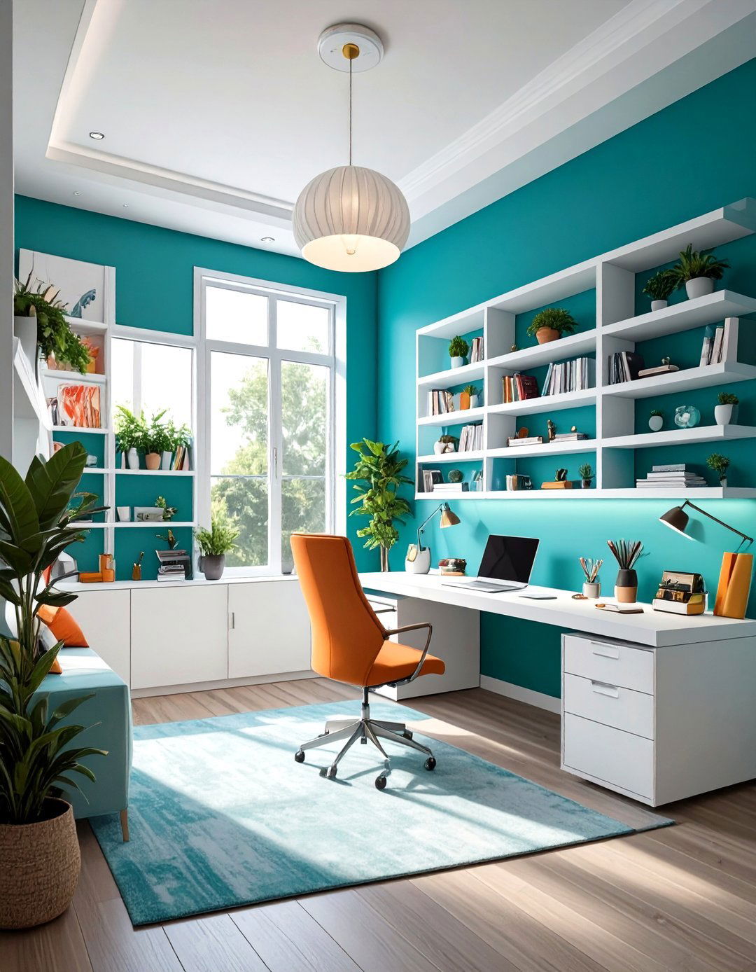 Color Blocked Built In Shelves - 30 office shelving ideas