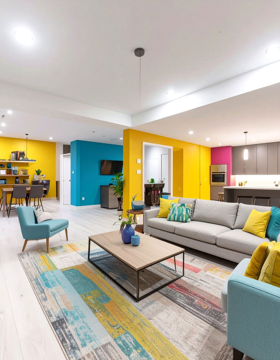 Color Blocked Contemporary Design - 30 basement living room ideas