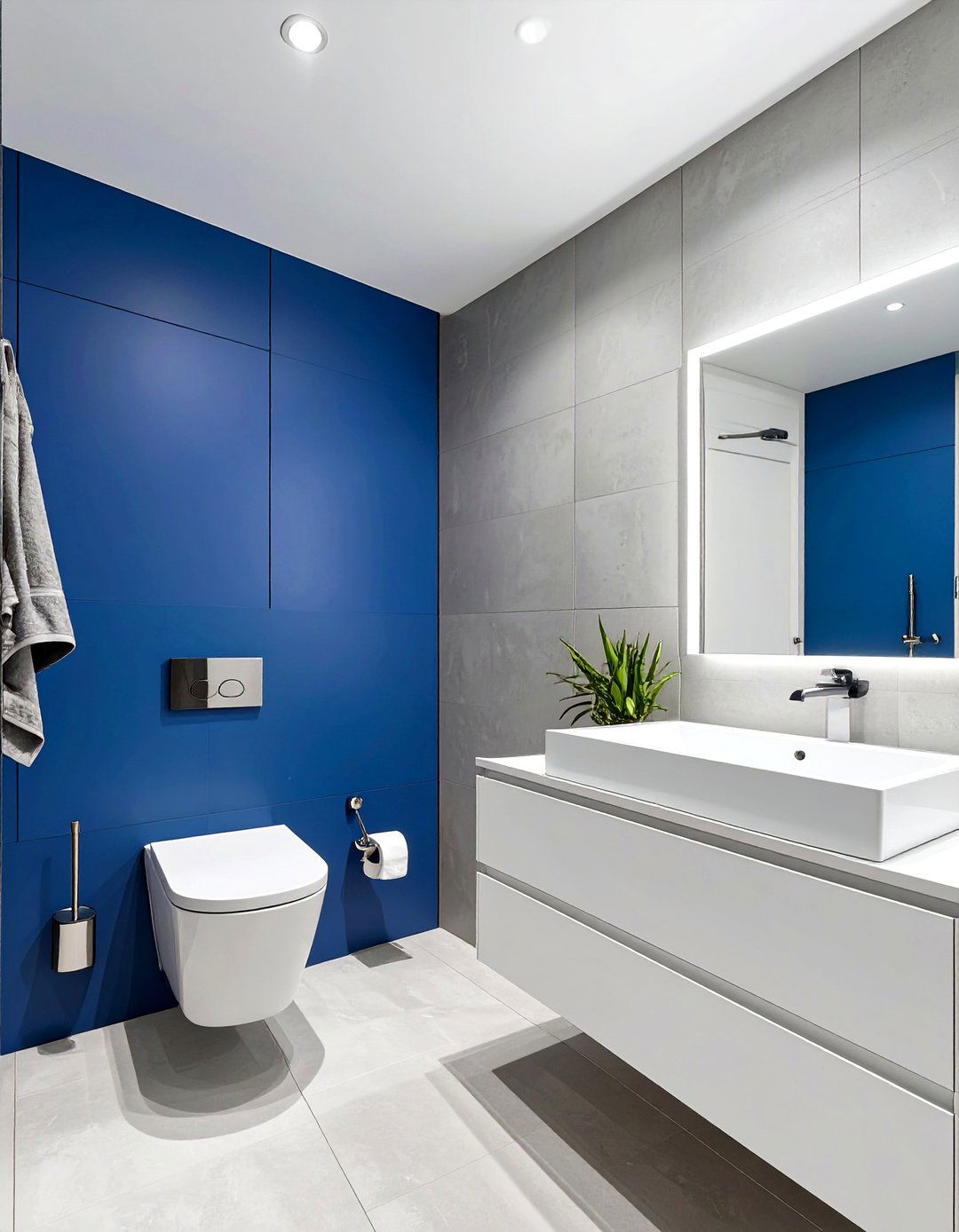 Color Blocked Contemporary with Royal Blue and Light Gray - 30 blue and gray bathroom ideas