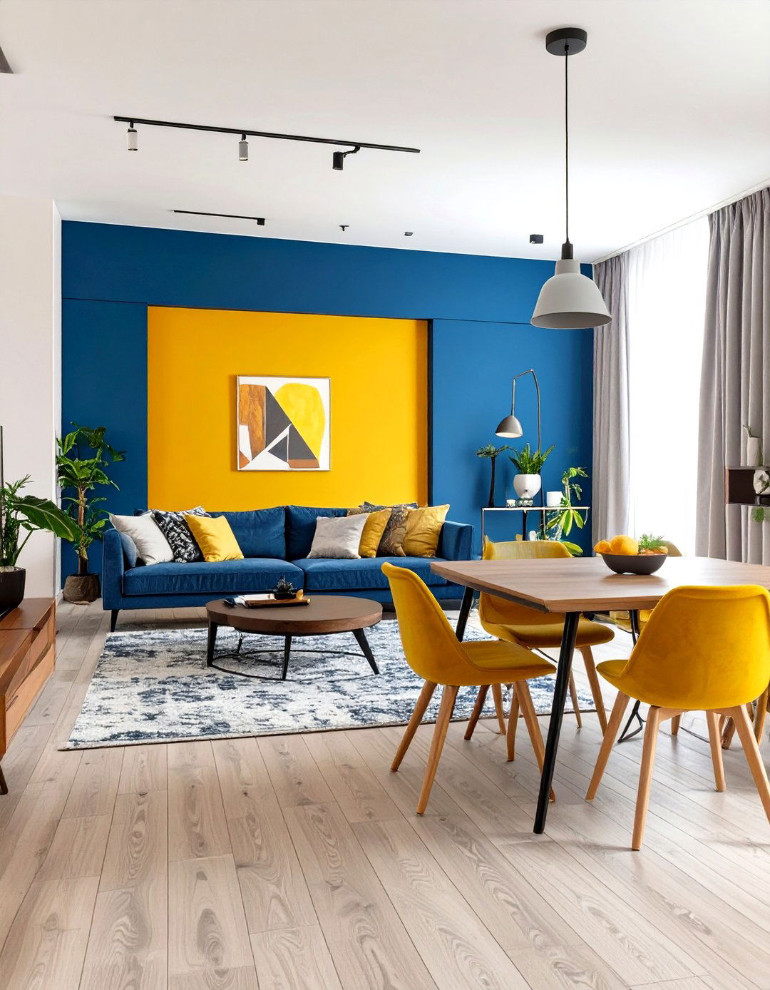 Color Blocked Living and Dining Room - 30 open concept living room and dining room ideas