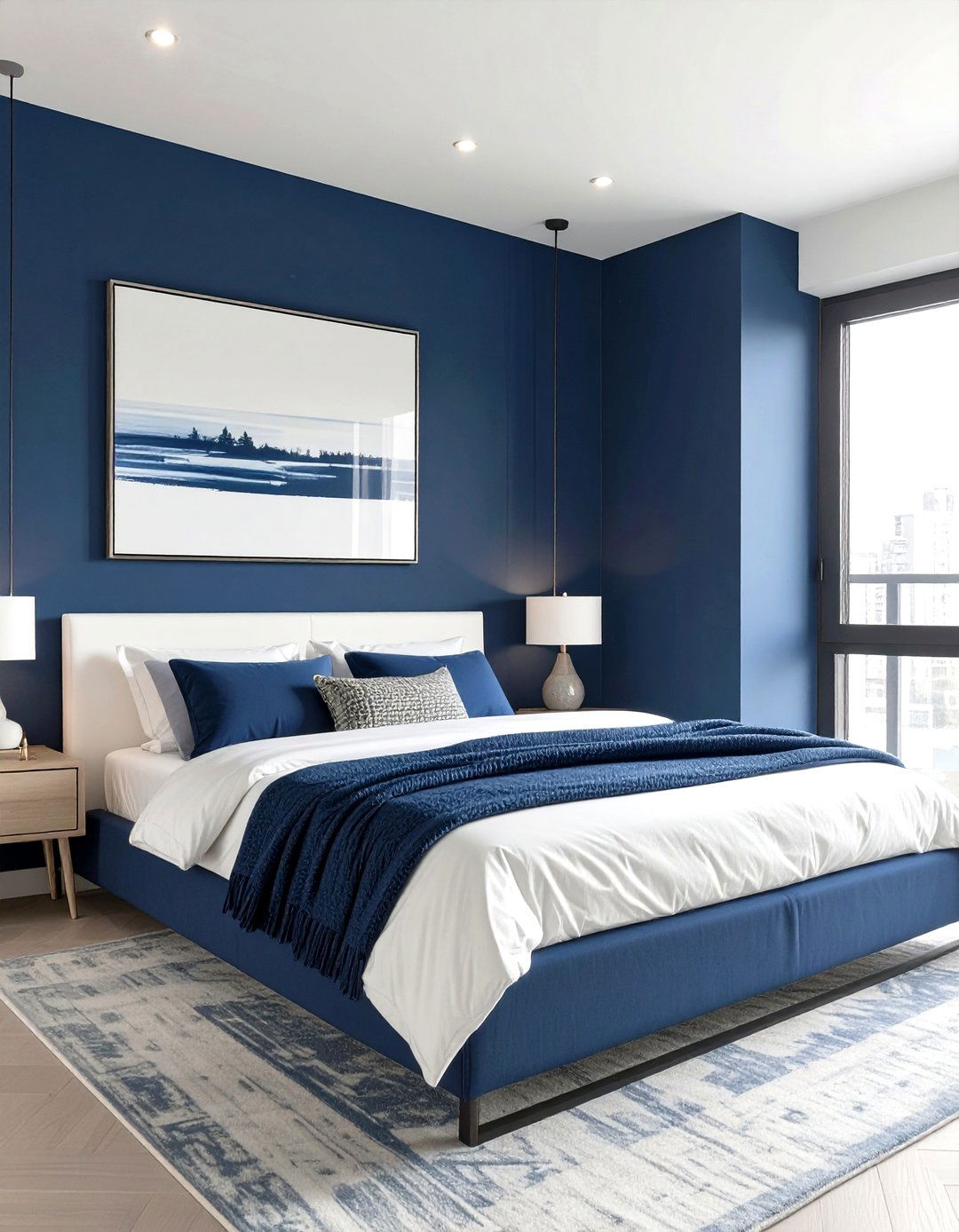 Color Blocked Navy Bedroom - 30 modern navy blue bedroom ideas