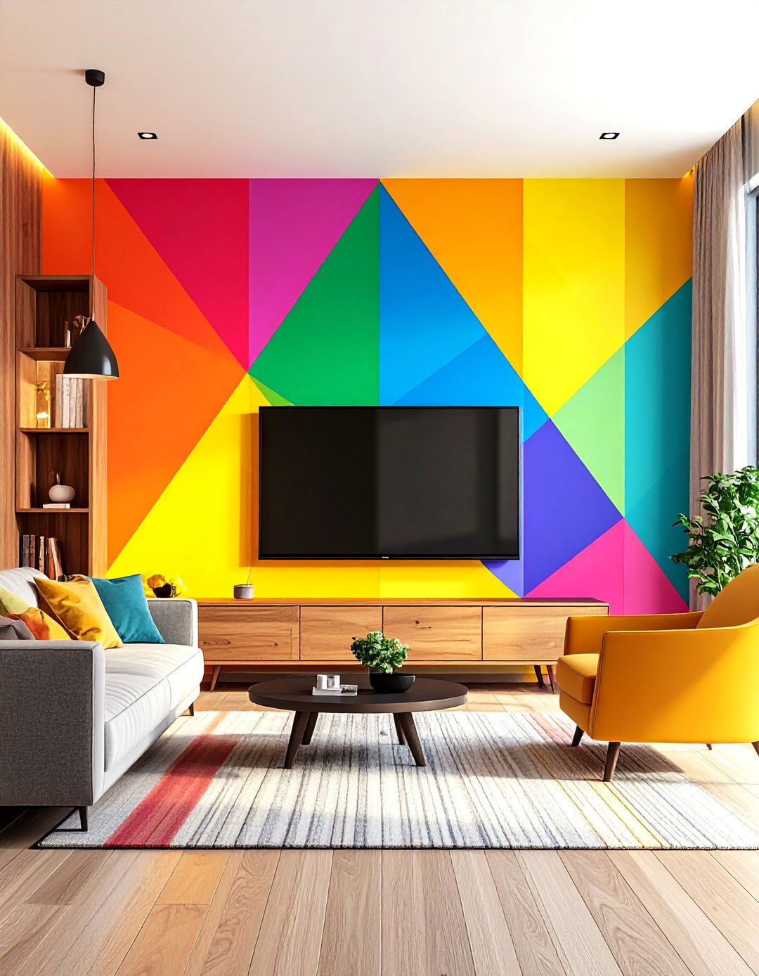 Color Blocked Painted Wall - 30 living room tv wall ideas