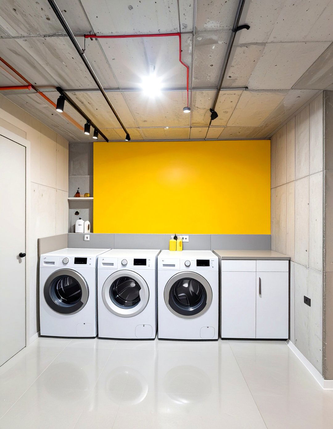Color Blocked Sections on Concrete Walls - 30 unfinished basement laundry room ideas