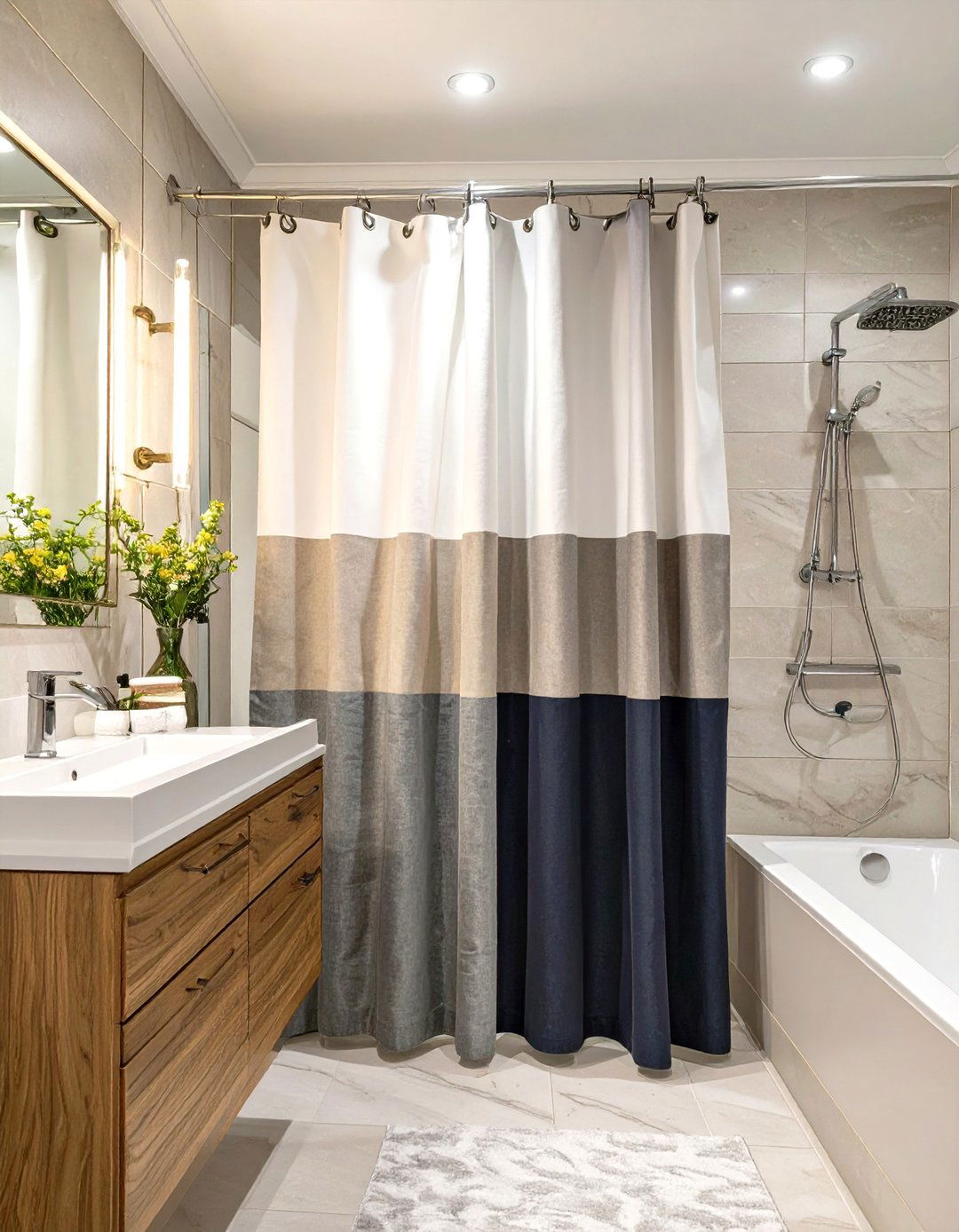Color Blocked Shower Curtain - 30 elegant shower curtain ideas