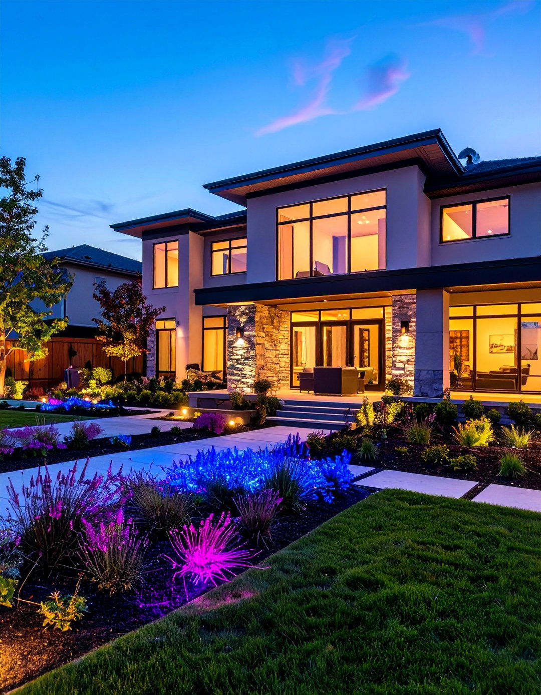 Color Changing LED Landscape - 30 front yard lighting ideas