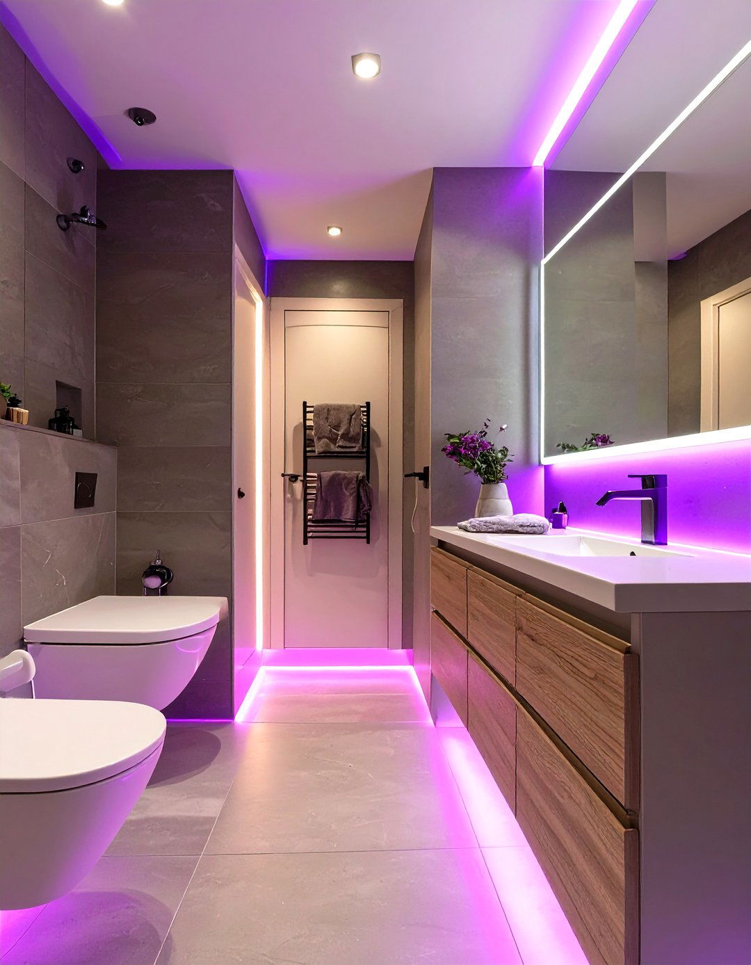 Color Changing LED Strip Lights - 30 teen bathroom ideas