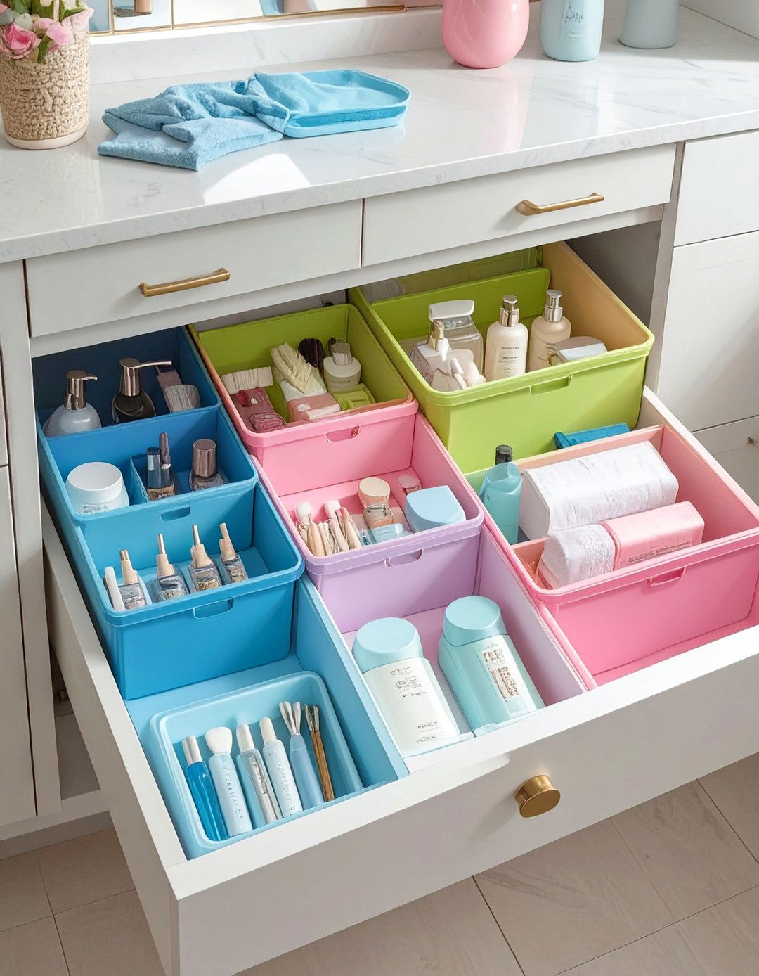Color Coded Bathroom Drawer System - 30 bathroom drawer organization ideas