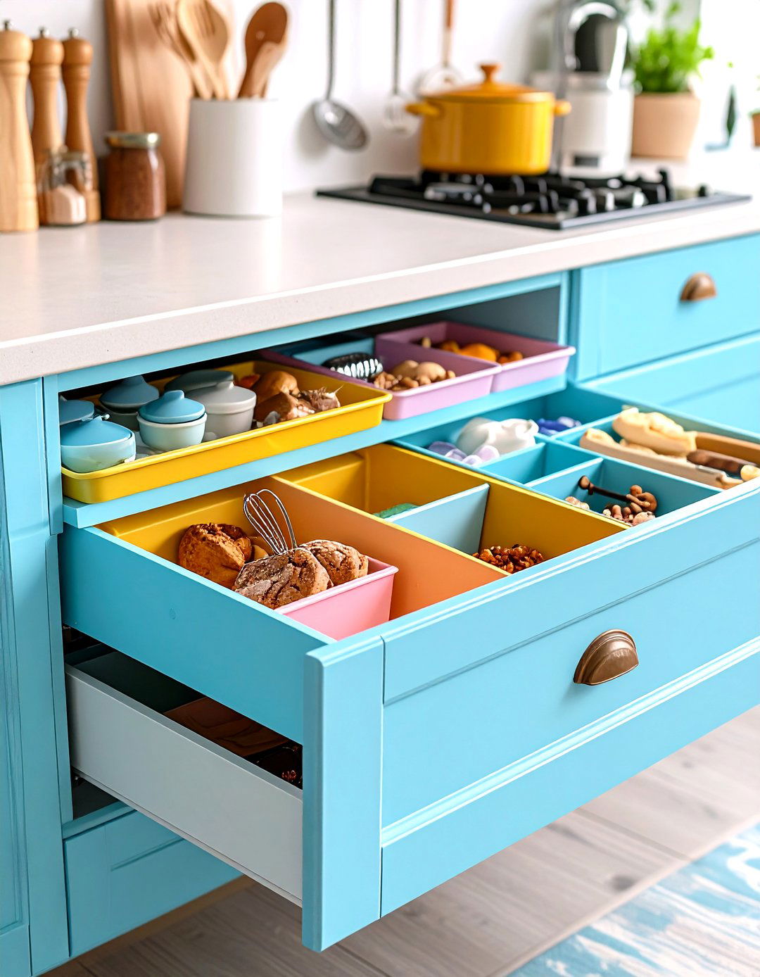 Color Coded Drawer Liners and Bins - 30 kitchen drawer organizer ideas