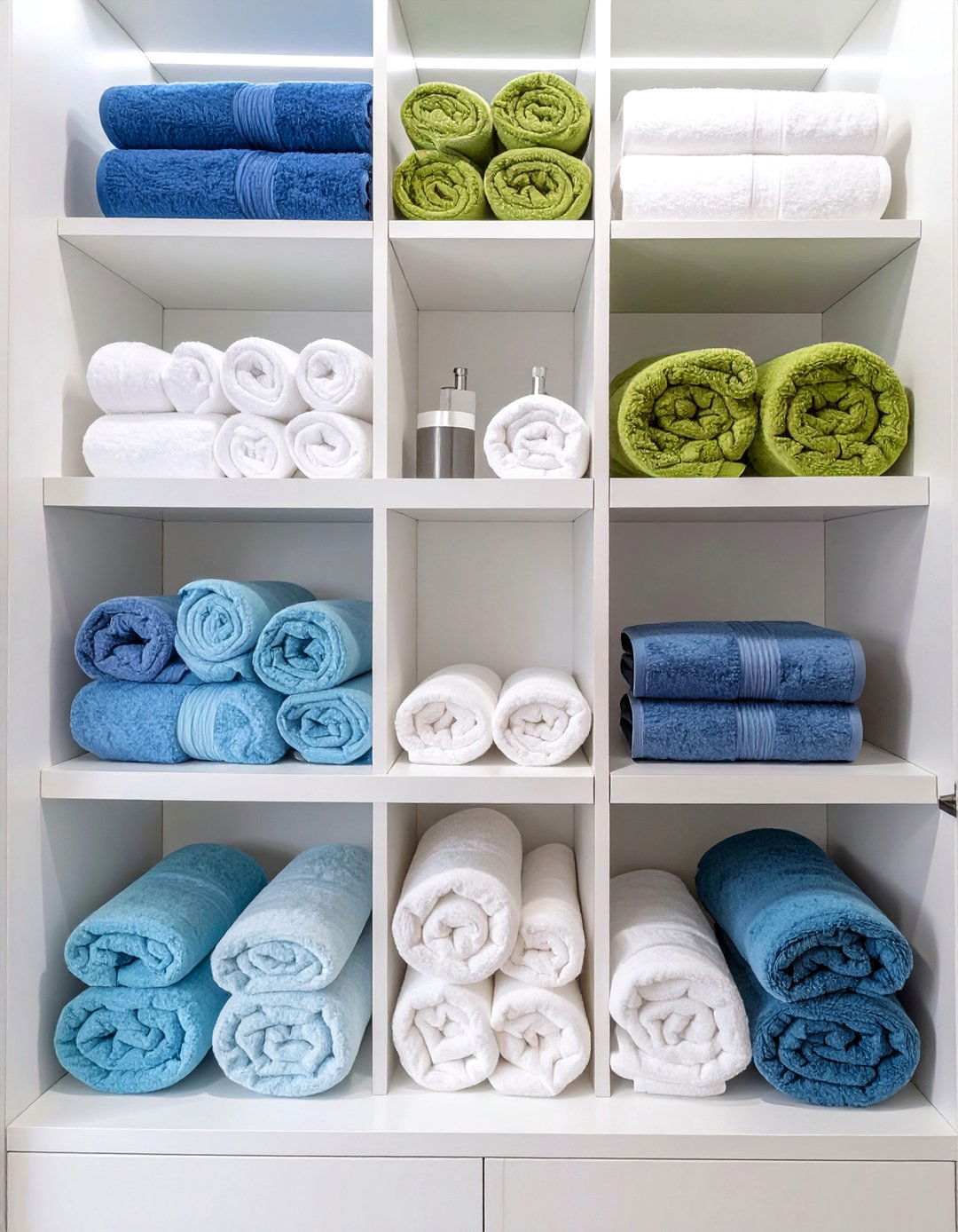 Color Coded Towel Arrangement - 30 bathroom closet organization ideas