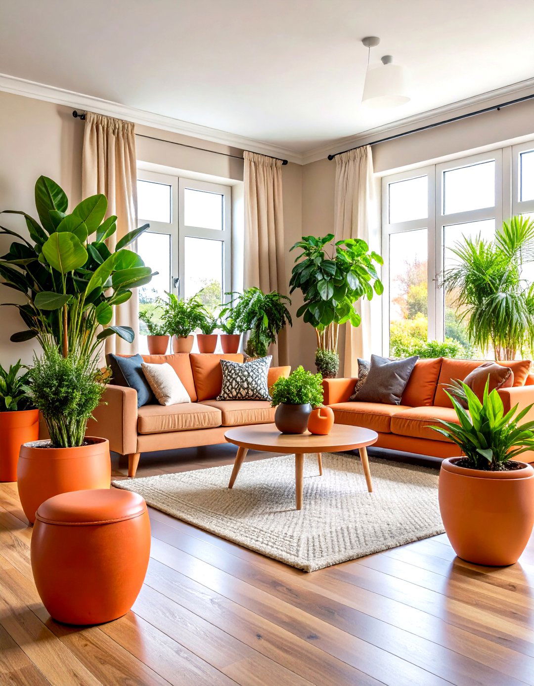 Color Coordinated Living Room with Plants and Pots - 30 living room indoor plants decoration ideas