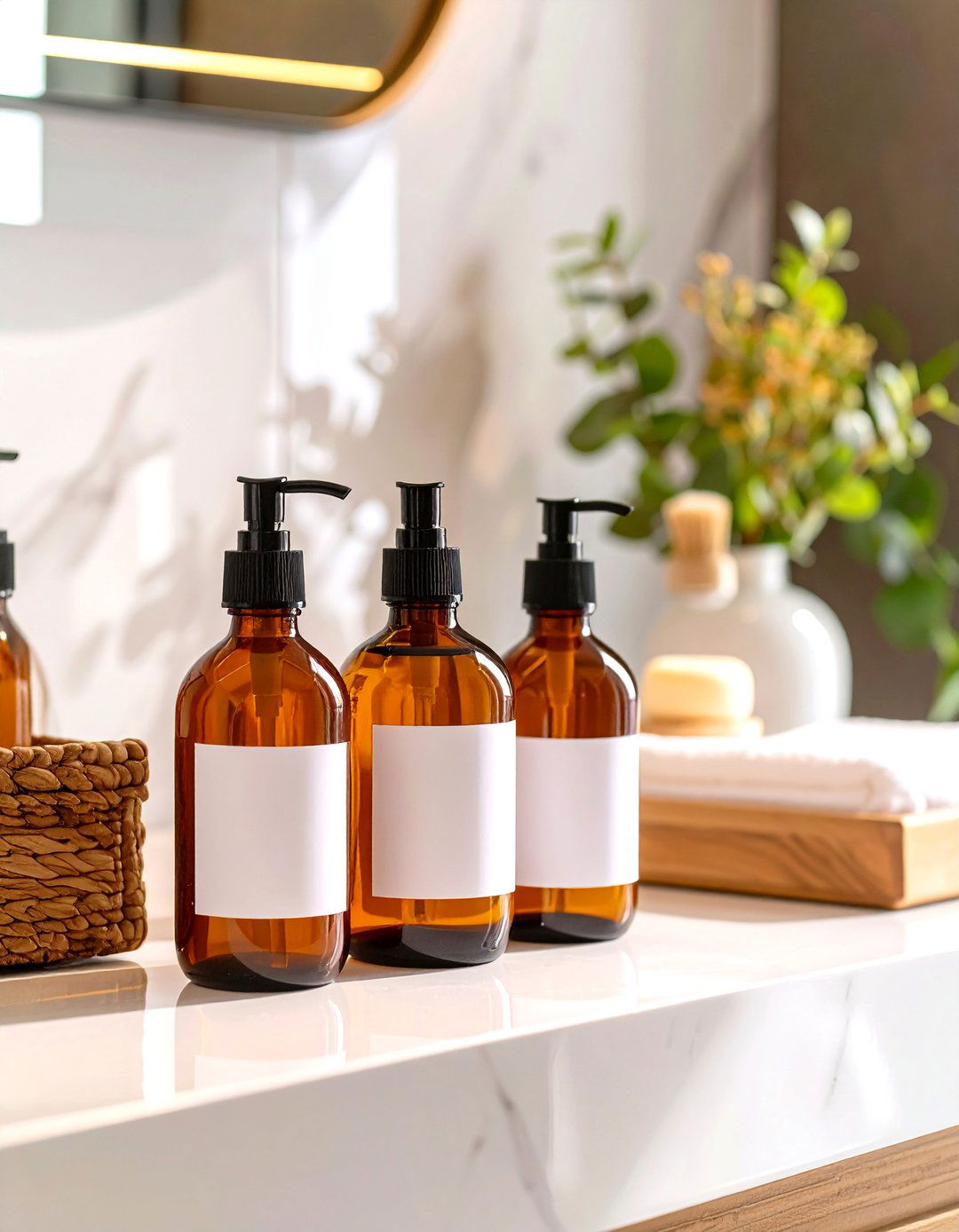 Color Coordinated Product Decanting - 30 bathroom counter organization ideas