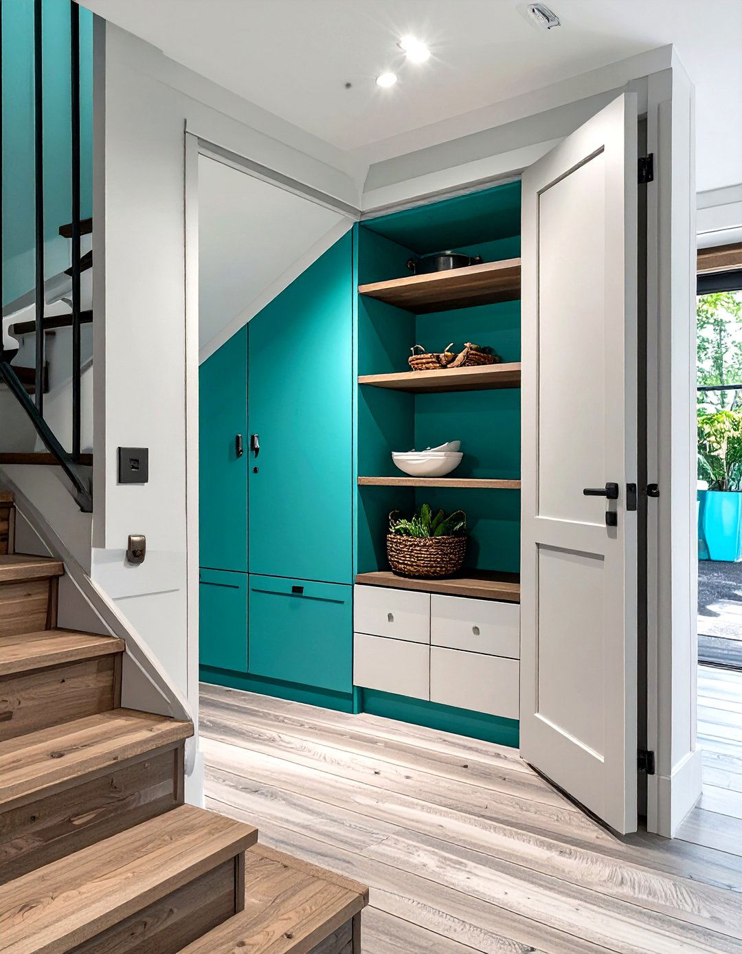 Color Pop Under Stairs Pantry - 30 under stairs pantry ideas