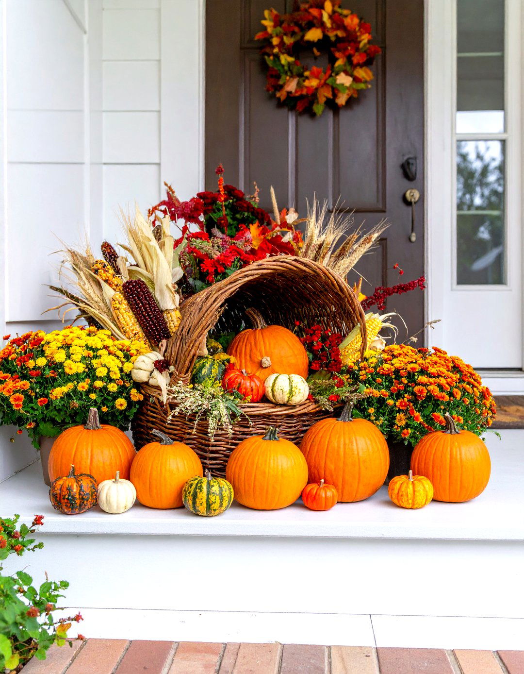 Colorful Cornucopia Porch Display - 30 fall porch decorating ideas