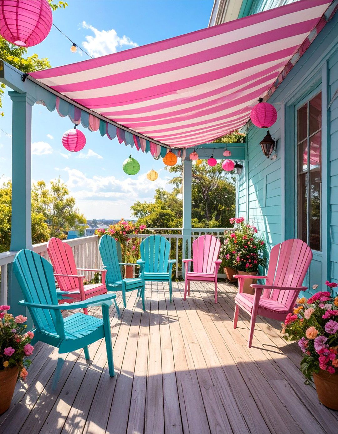 Colorful Fiesta Style Awning - 30 deck awning ideas