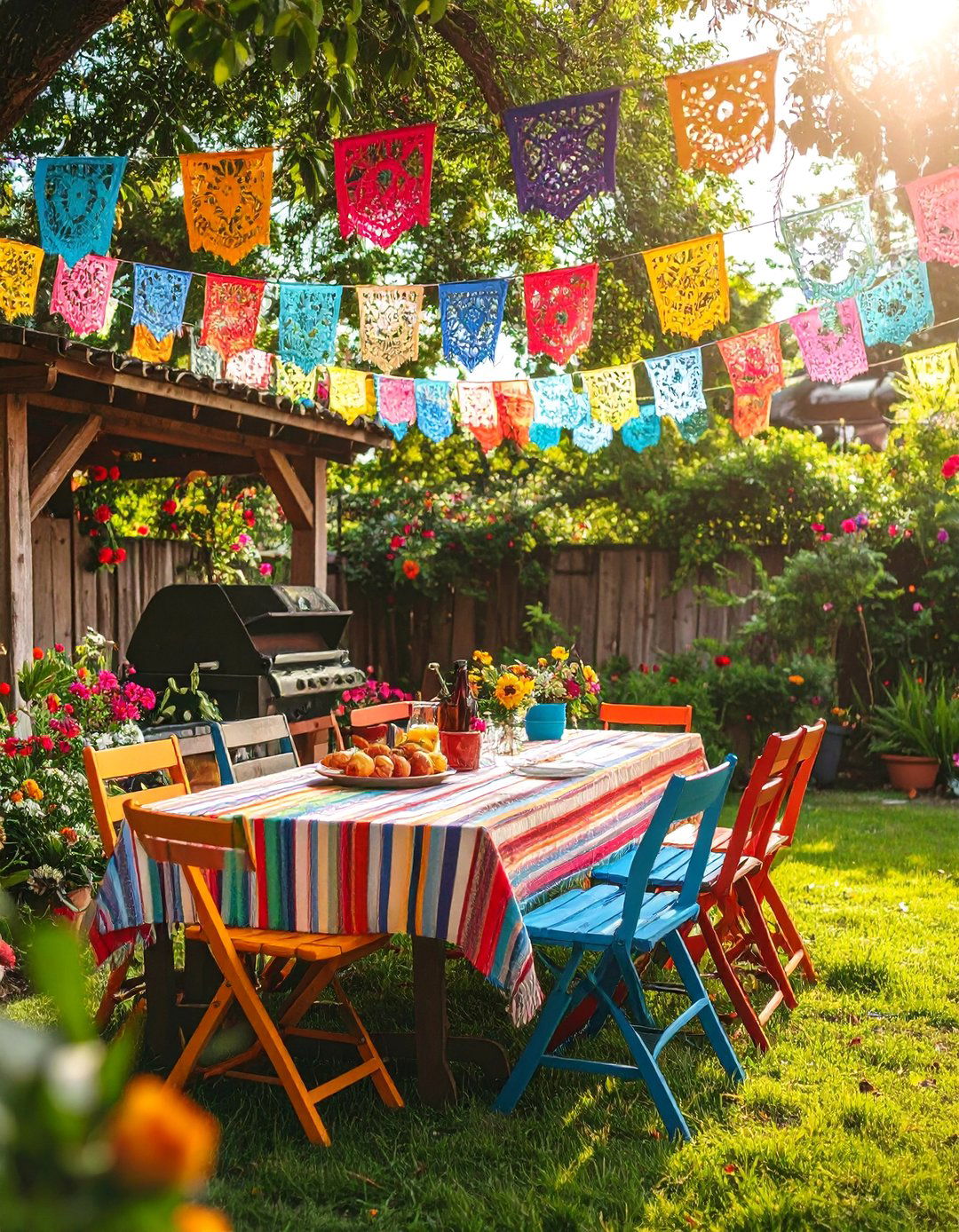 Colorful Fiesta Style BBQ Zone - 30 backyard bbq ideas