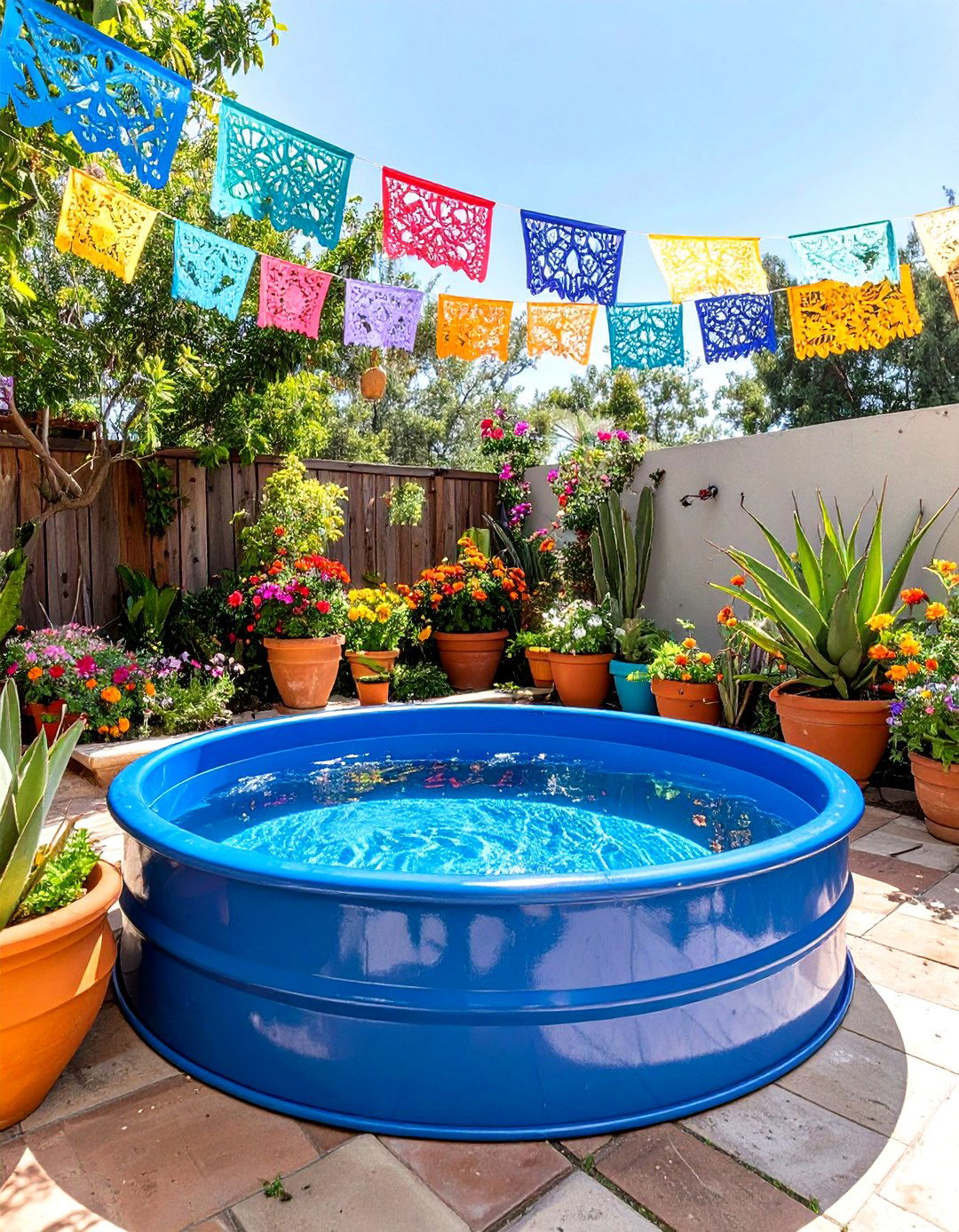 Colorful Fiesta Themed Stock Tank Pool - 30 backyard stock tank pool ideas
