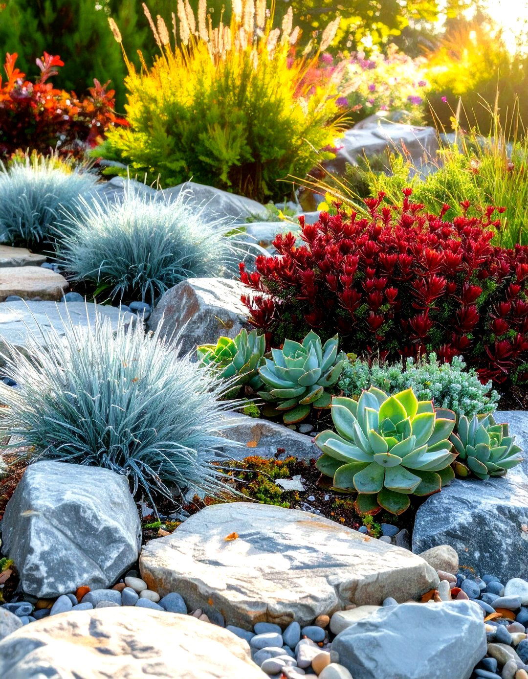 Colorful Foliage Rock Garden - 30 simple rock garden ideas