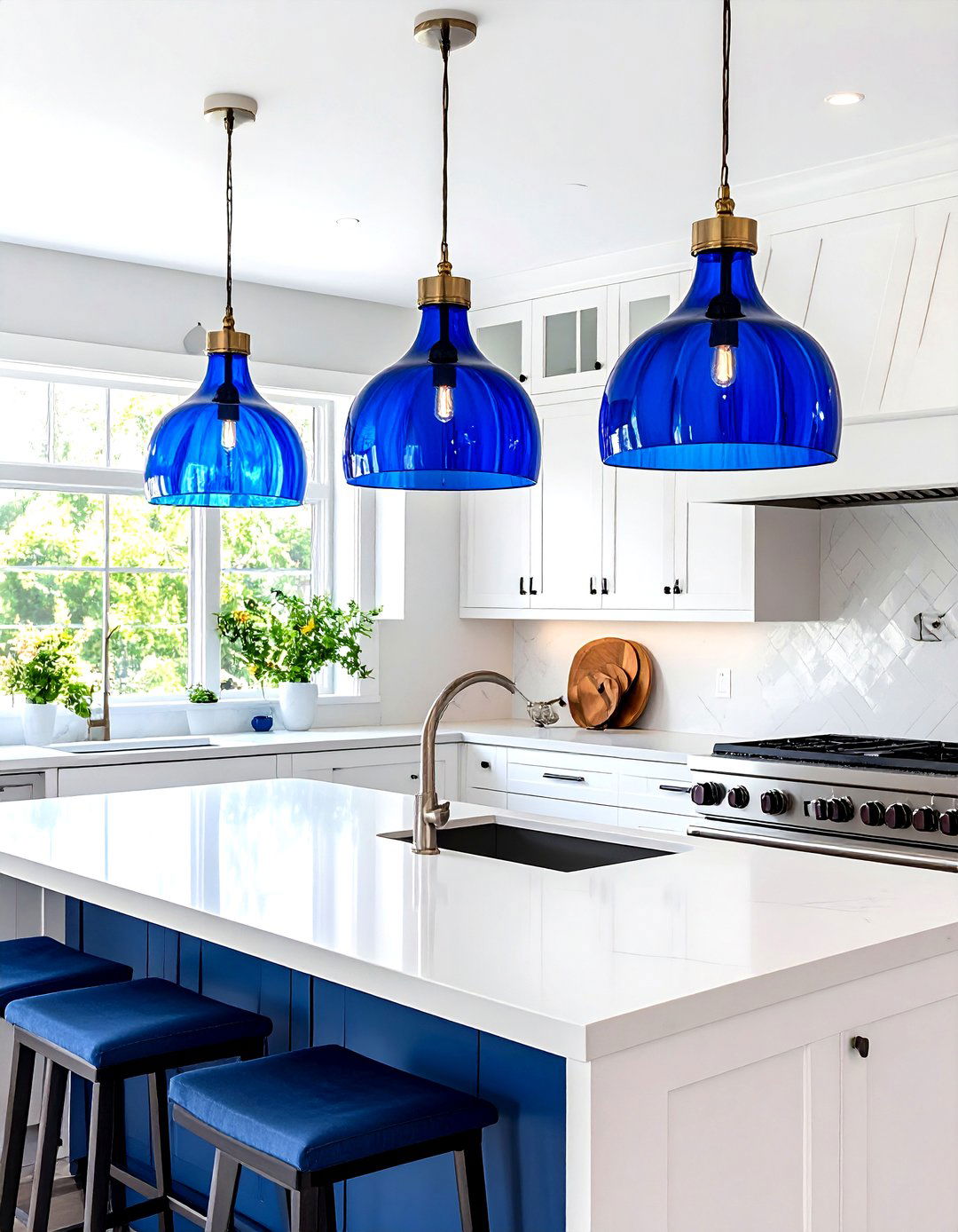 Colorful Kitchen Fun with Glass Pendants - 30 kitchen island lighting ideas
