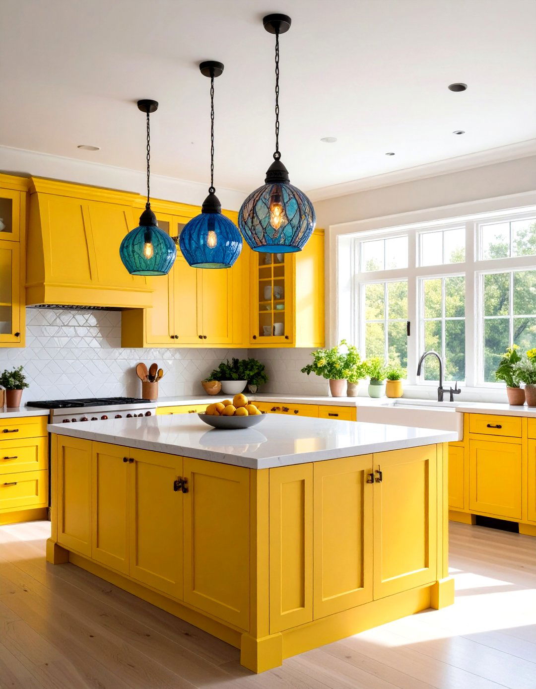 Colorful Kitchen with Murano Glass Pendants - 30 kitchen ceiling lights ideas