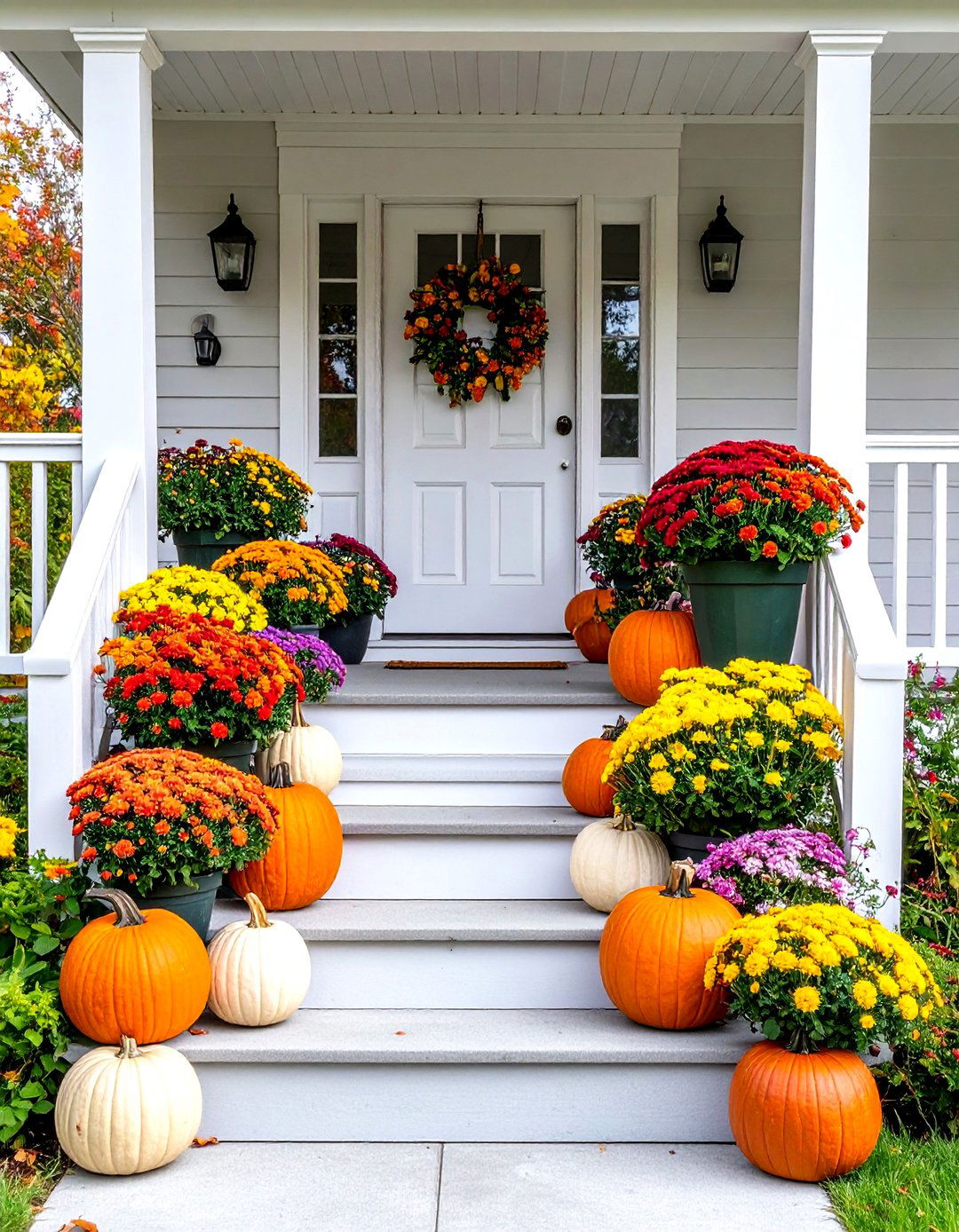 Colorful Mum Container Garden - 30 fall outdoor decorating ideas